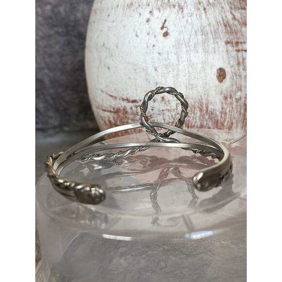 Twisted Wire Cuff Bracelet Silver Tone Two Tone Abstract Southwestern Style Loop - Picture 5 of 10